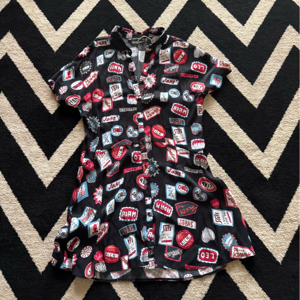Zara Boys Names Mini Button Front Shirt Dress S - Picture 4 of 7
